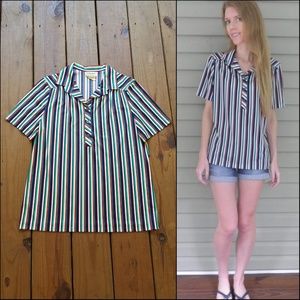 Vintage M/L Colorful Blue Stripe Button Top